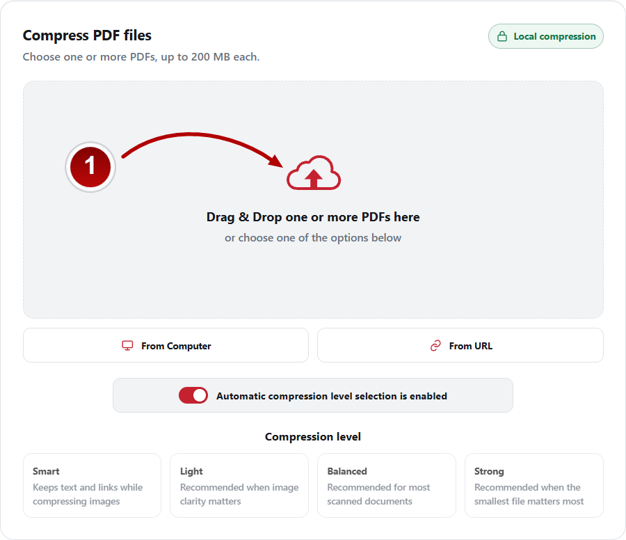Make PDF Smaller upload area